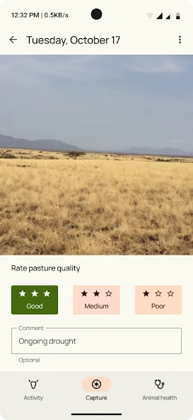 InfoRange pasture-quality observation with Good, Medium, and Poor ratings